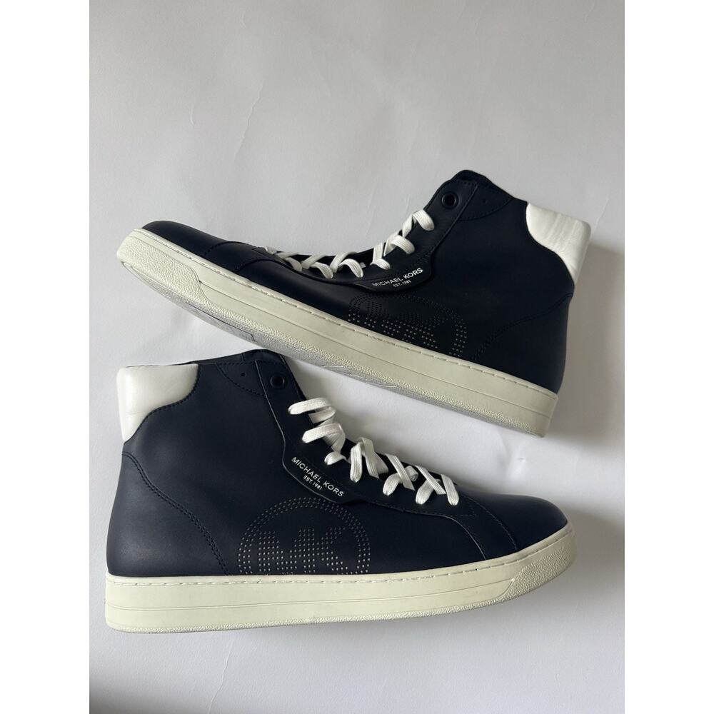 Michael Kors Keating High Top Sneakers Size 11.5 Optic White/Black - Leather New